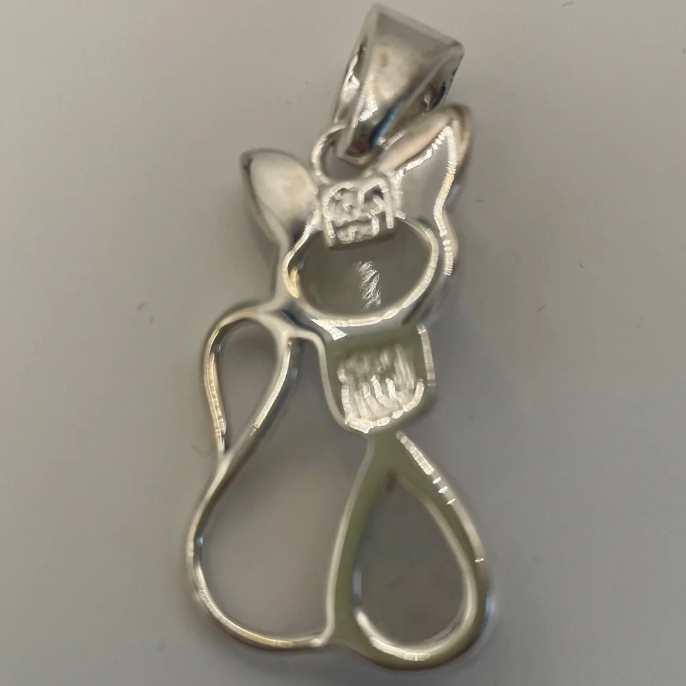 Pear & Oval Cabochon Rainbow Moonstone Silver Cat Pendant
